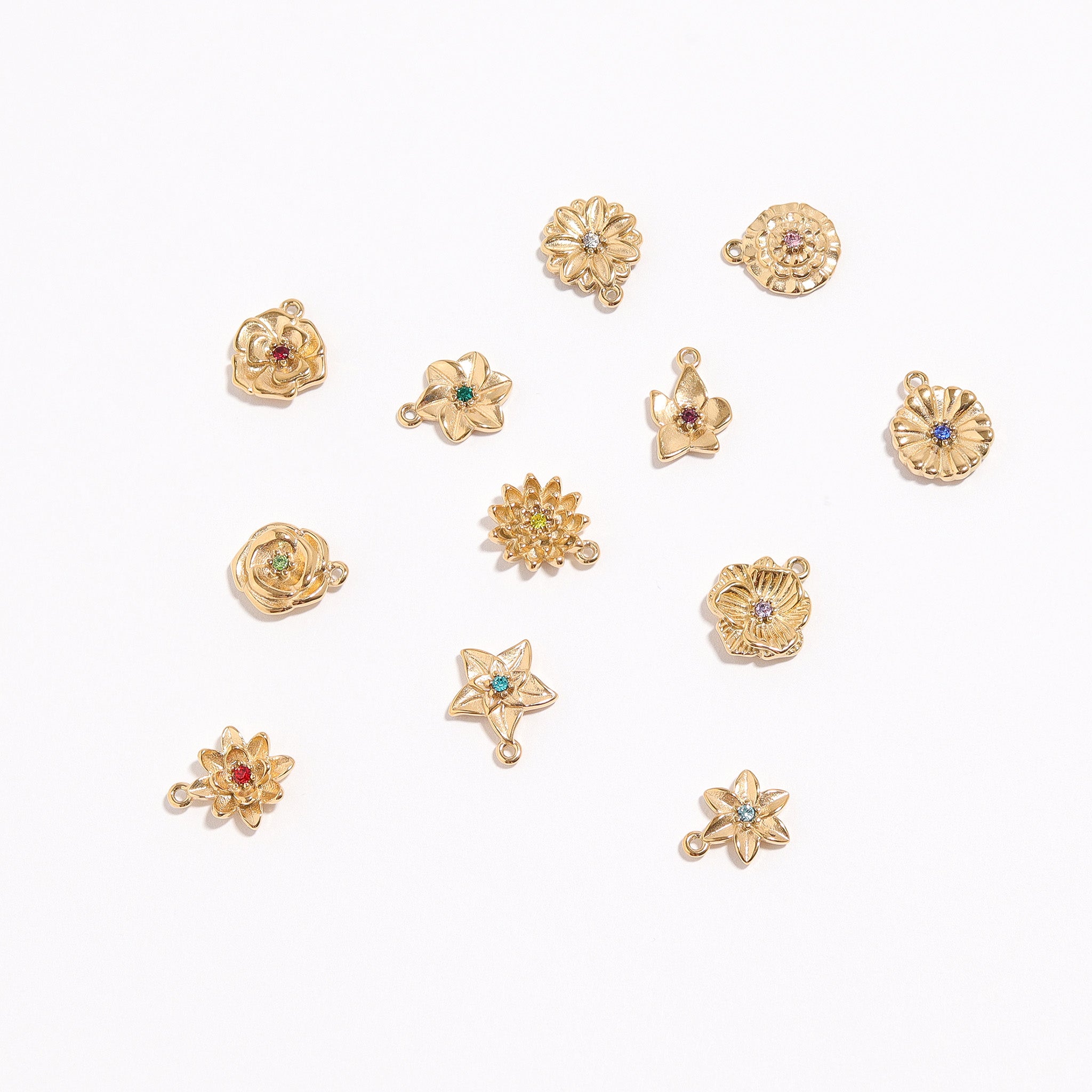 18K Gold PVD Stainless Steel Vertical 3D Birth Flower Charm / SBB0359、mySite、dreamappss