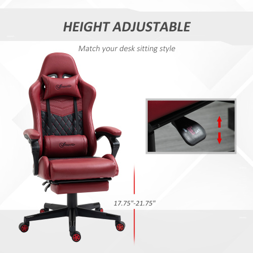 Vinsetto Racing Gaming Chair Diamond PU Leather Office Gamer Chair High Back Swivel Recliner with Footrest, Lumbar Support, Adjustable Height, Red、、casual
