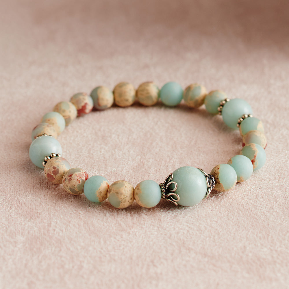 Matte Aqua Terra Jasper and Amazonite Stretchy Wrist Mala Bracelet、mySite、topwebapps