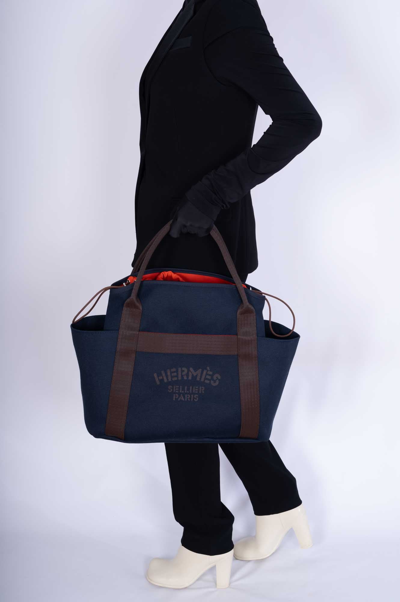 Hermès Toile Sac De Pansage Groom Bleu Navy Feu、mySite、garminoutage.com
