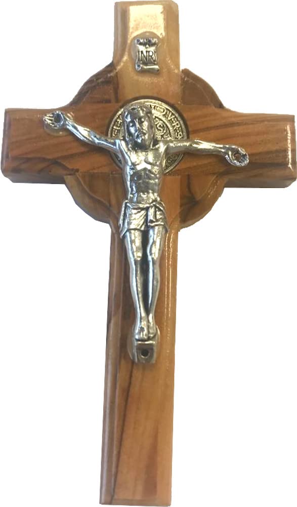 Holy Land Market Catholic Celtic Saint Benedict Olive Wood Crucifix、mySite、topwebapps