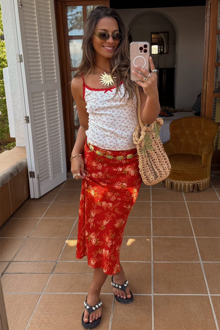 Red Floral Midi Skirt、mySite、solidvoid