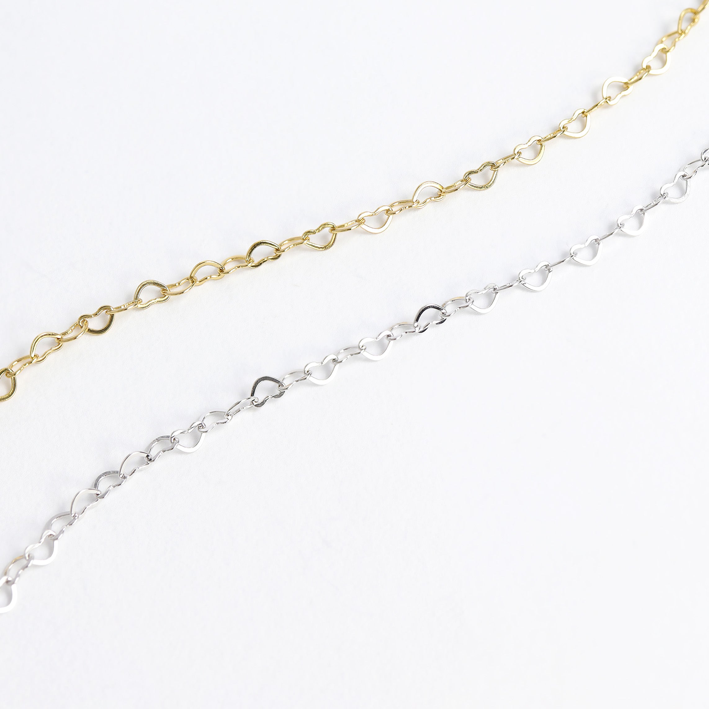 3.0 mm Linked Heart Chain .925 Sterling Silver Permanent Jewelry Chain - By the Foot / PMJ0025、mySite、dreamappss