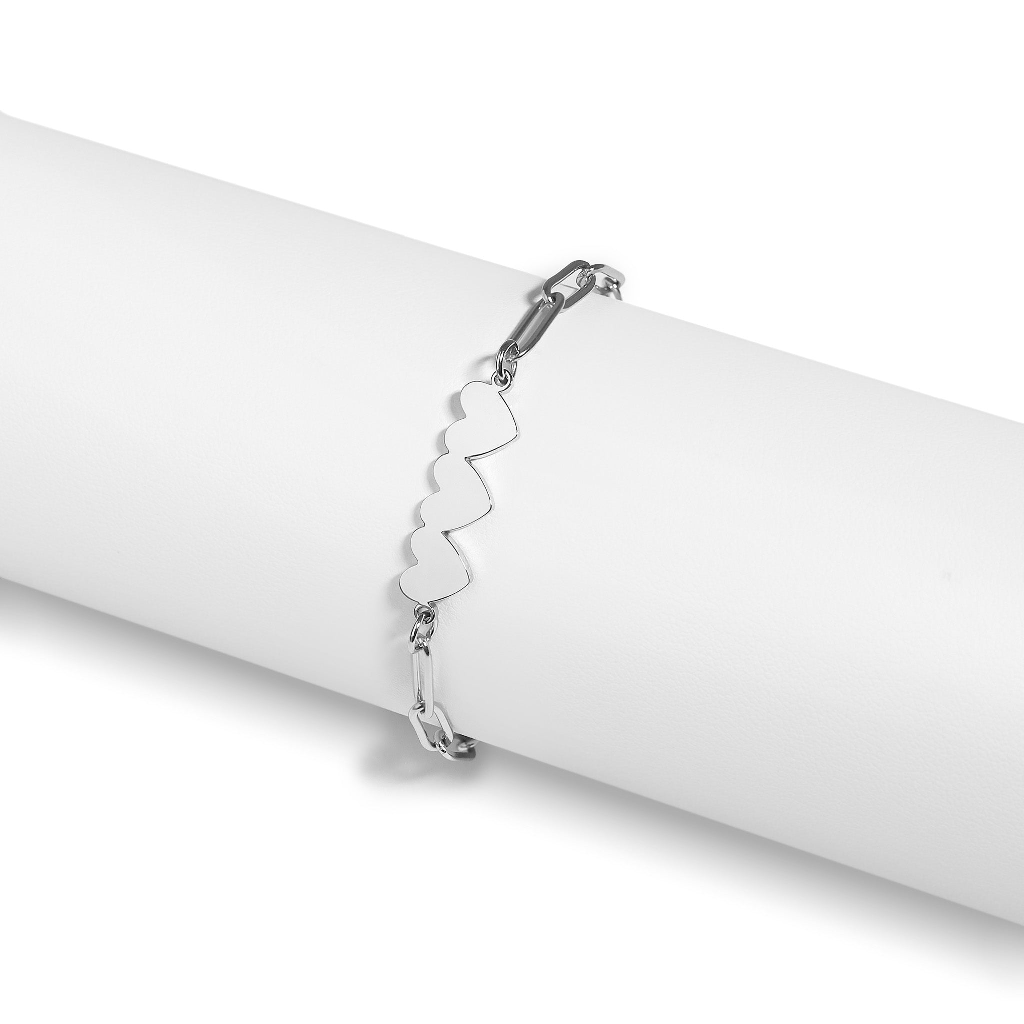 Stainless Steel Engravable 3 Heart Paperclip Bracelet / SBB0352、mySite、dreamappss