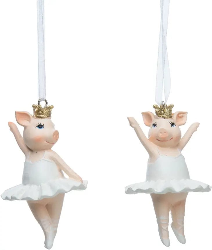 Ballerina Pink Pig Ornaments with Gold Glitter Crowns、mySite、g9winljtr