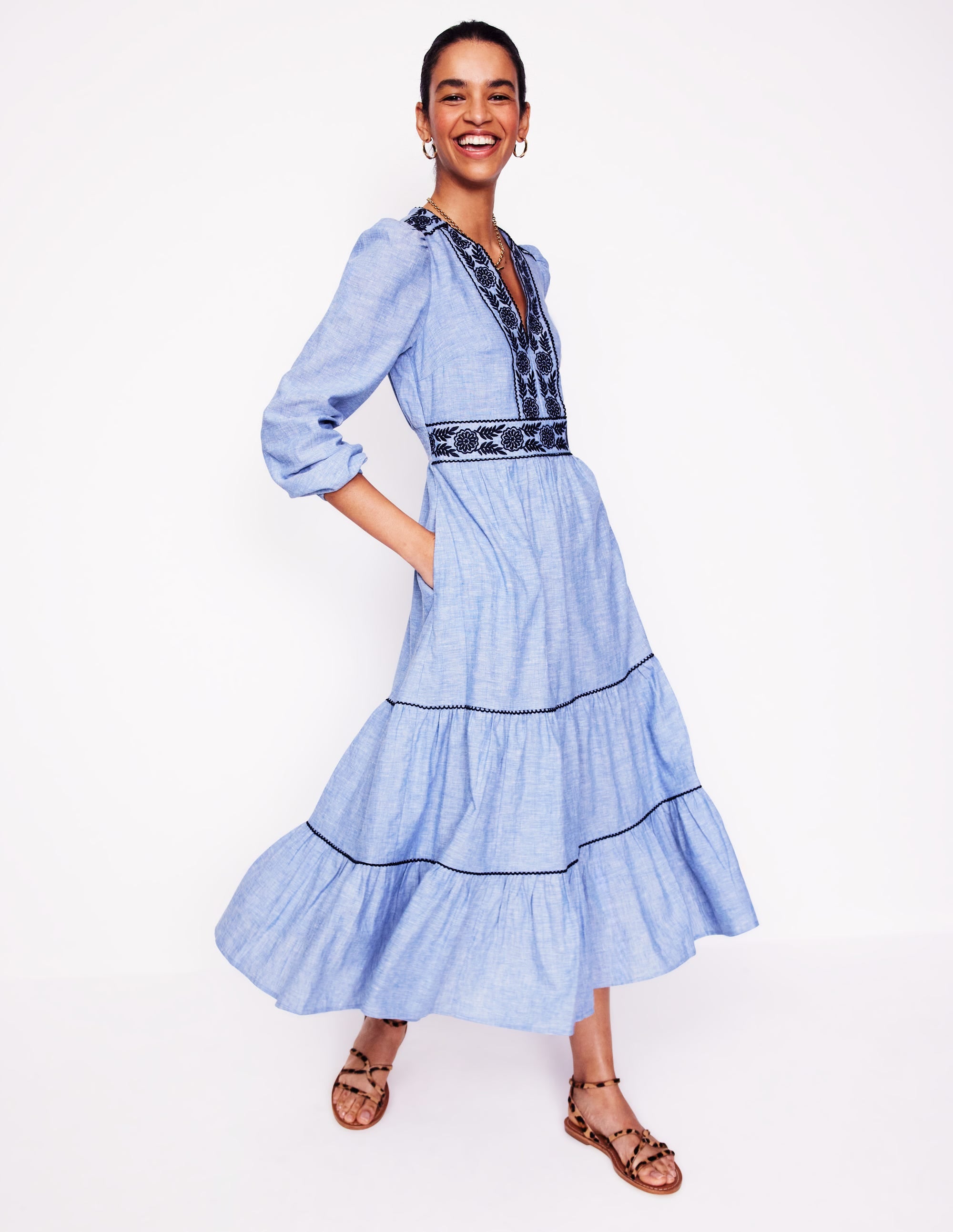  Violet Linen Blend Midi Dress-Chambray、mySite、ashleygrahame