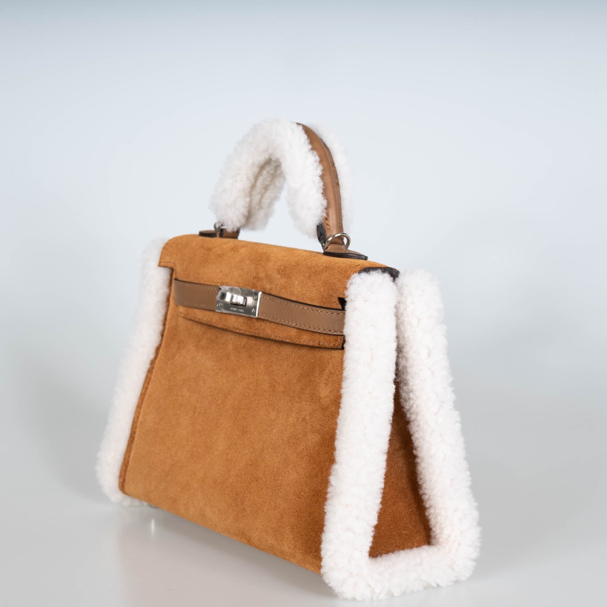 Hermès Teddy Mini Kelly 20 Chamois Grizzly, Alezan Swift and Ecru Mouton Shearling Palladium、mySite、garminoutage.com