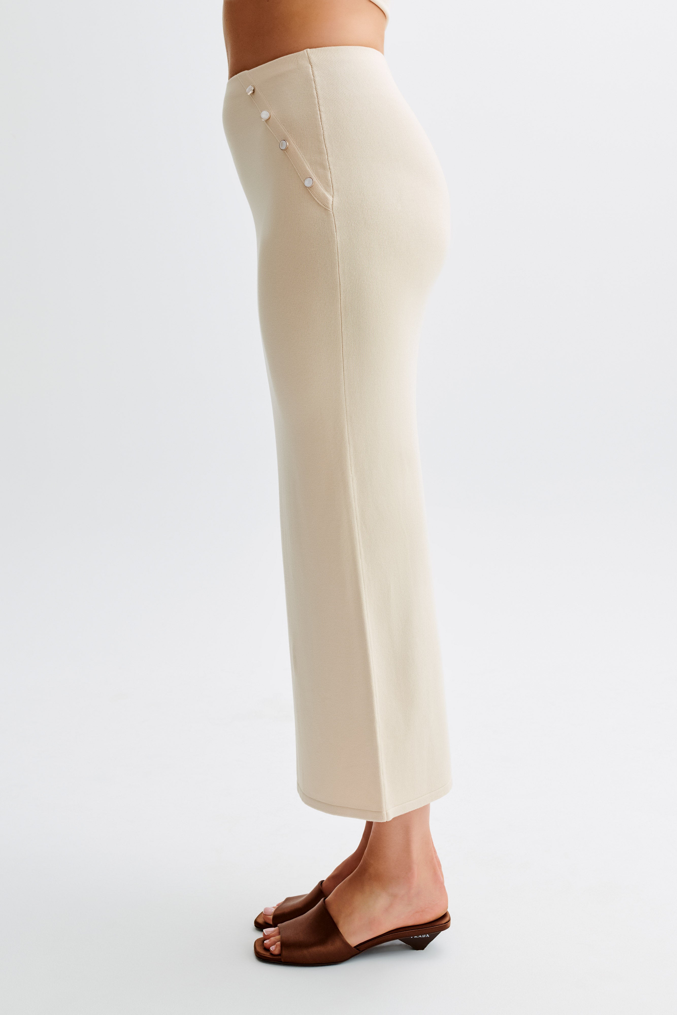 Maisie Buttoned Knit Maxi Skirt - Cream、mySite、solidvoid