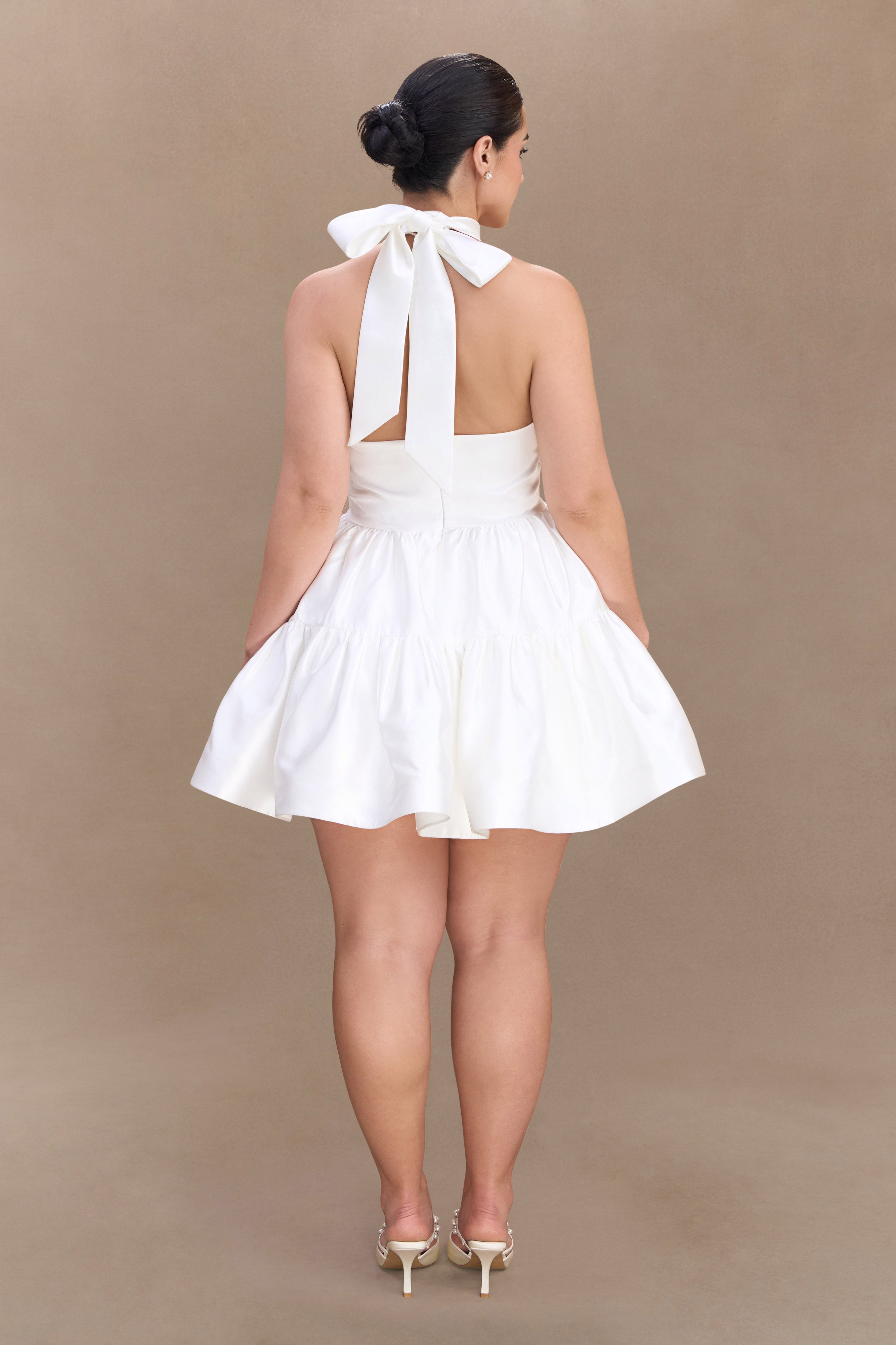 Dorota Satin Halter Mini Dress - White、mySite、solidvoid