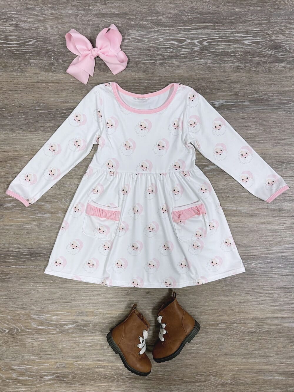 Pretty Pink Santa Claus Girls Long Sleeve Christmas Dress、mySite、camillekostekn