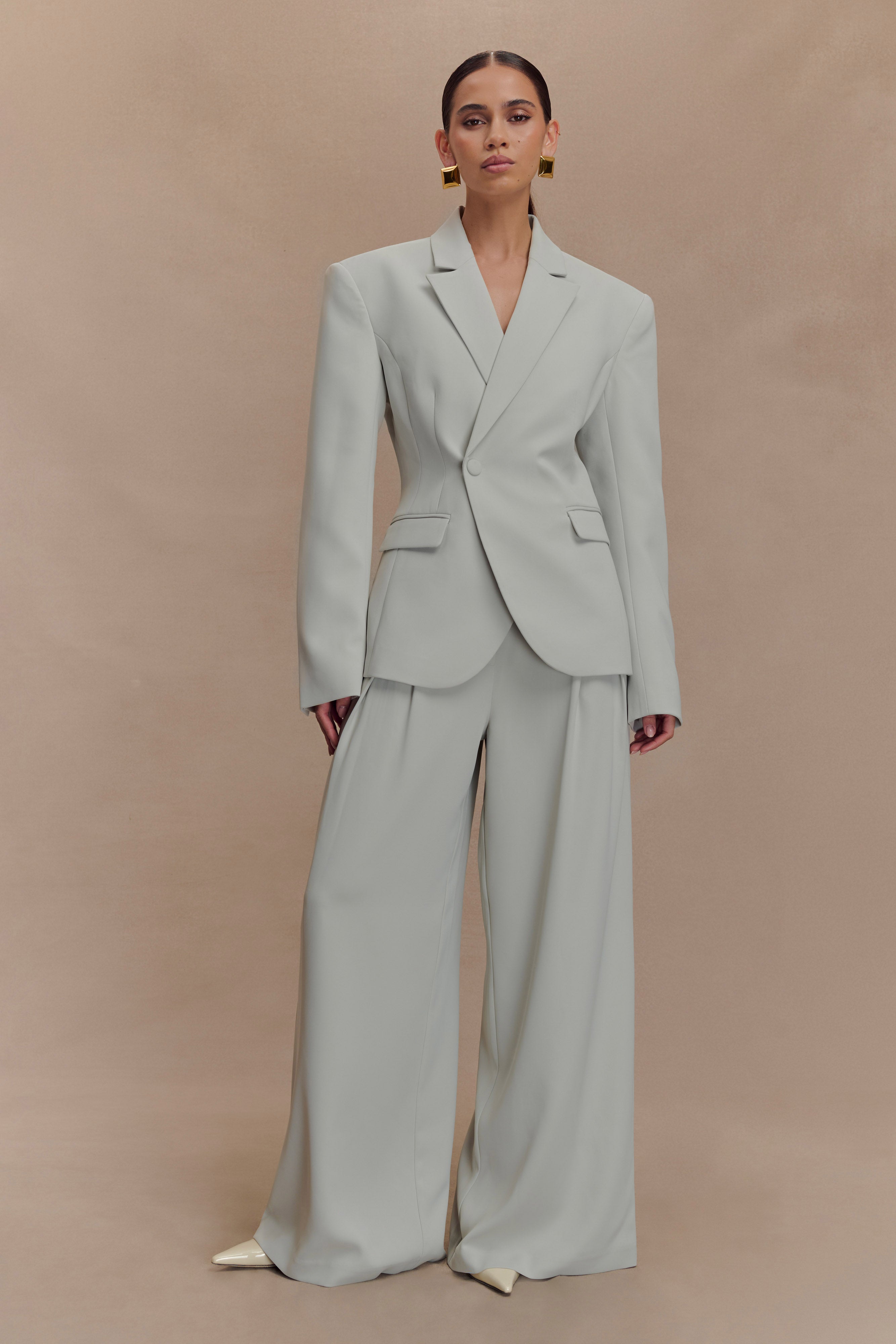 Jameson Cinched Suiting Blazer - Light Sage、mySite、solidvoid