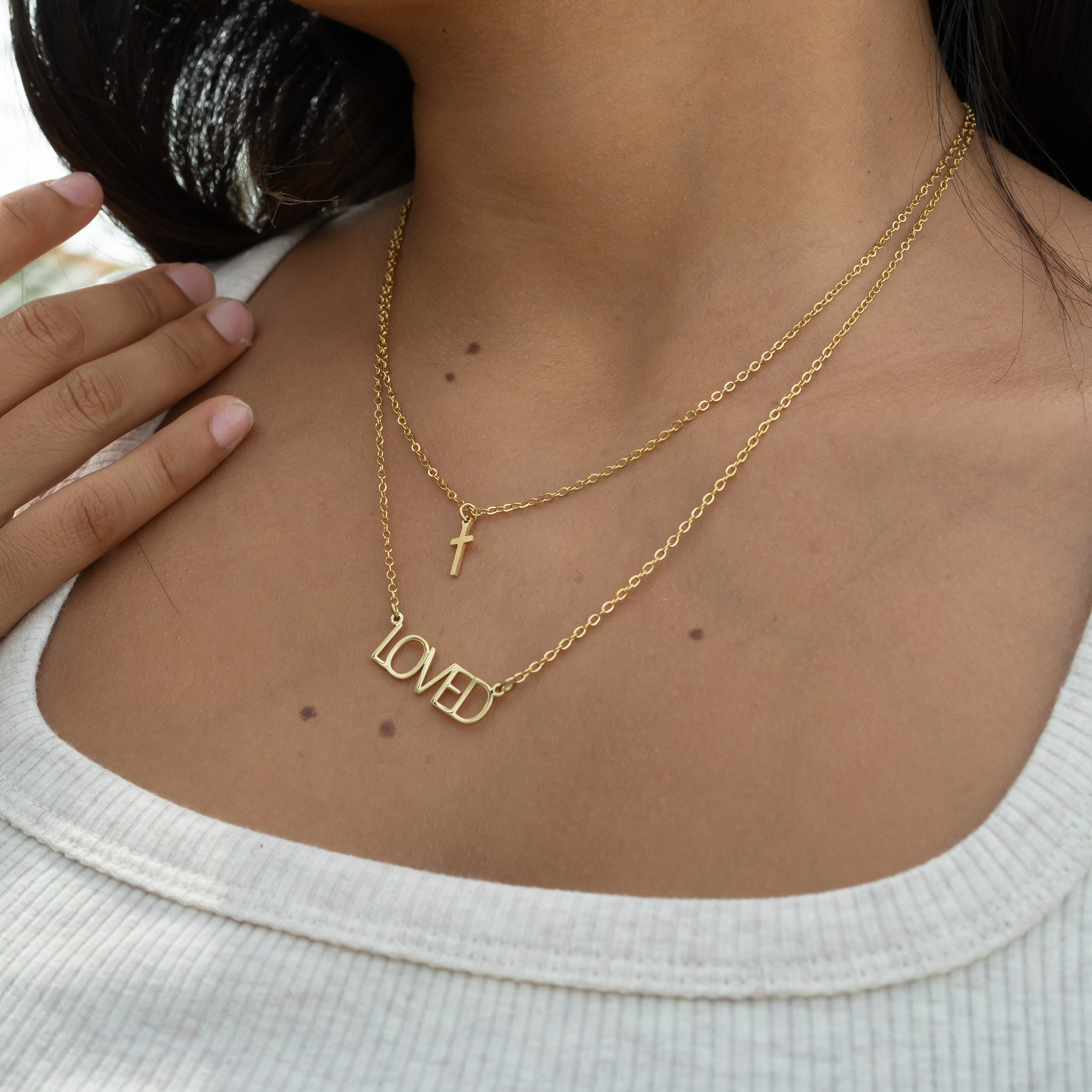 18K Gold PVD Stainless Steel Loved Layered Cross Charm Necklace / SBB0324、mySite、dreamappss