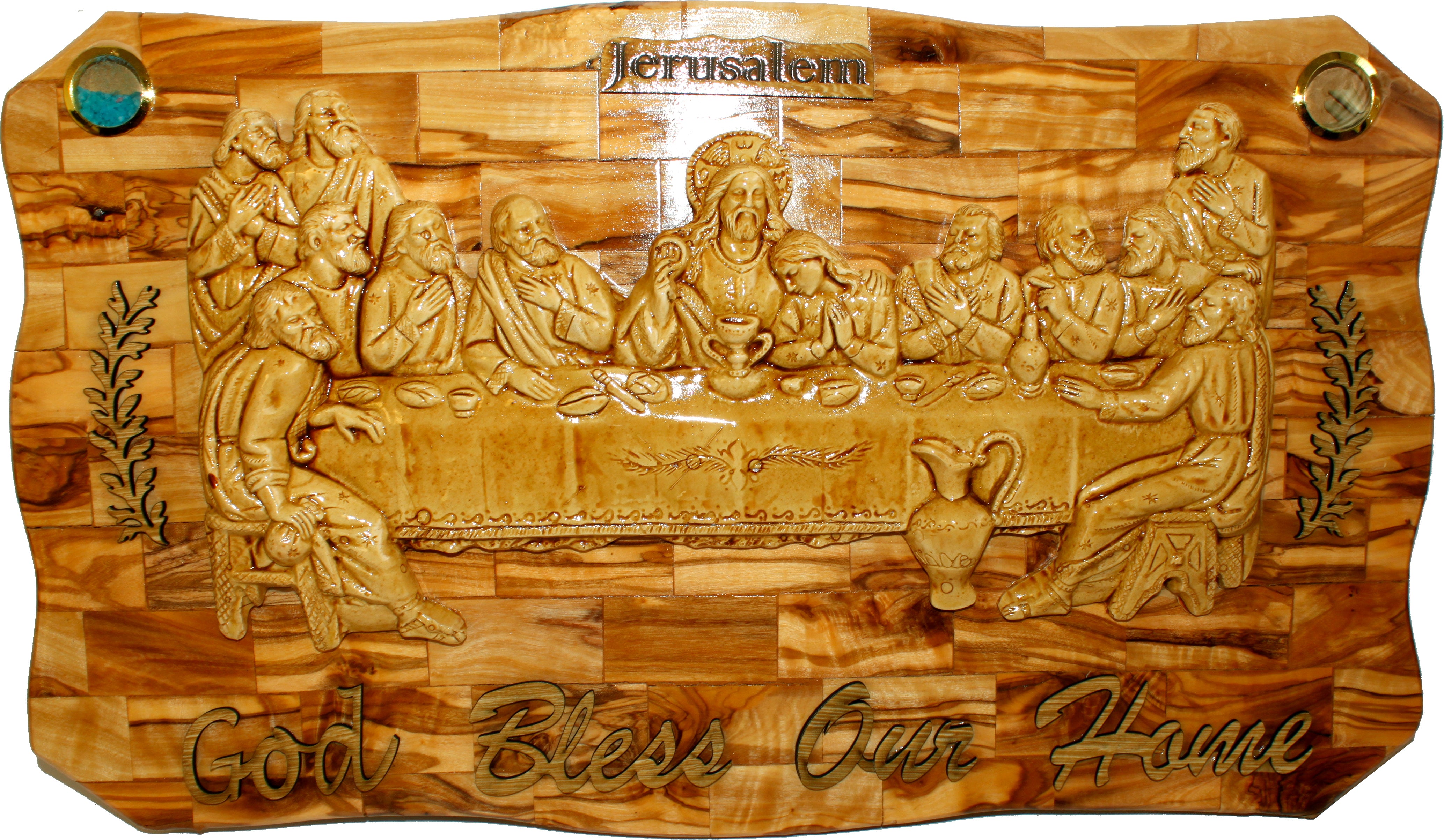 OLive wood Last Supper Plaque Hand Made in Bethlehem Holy Land with Alabaster / Ceramic clay、mySite、topwebapps