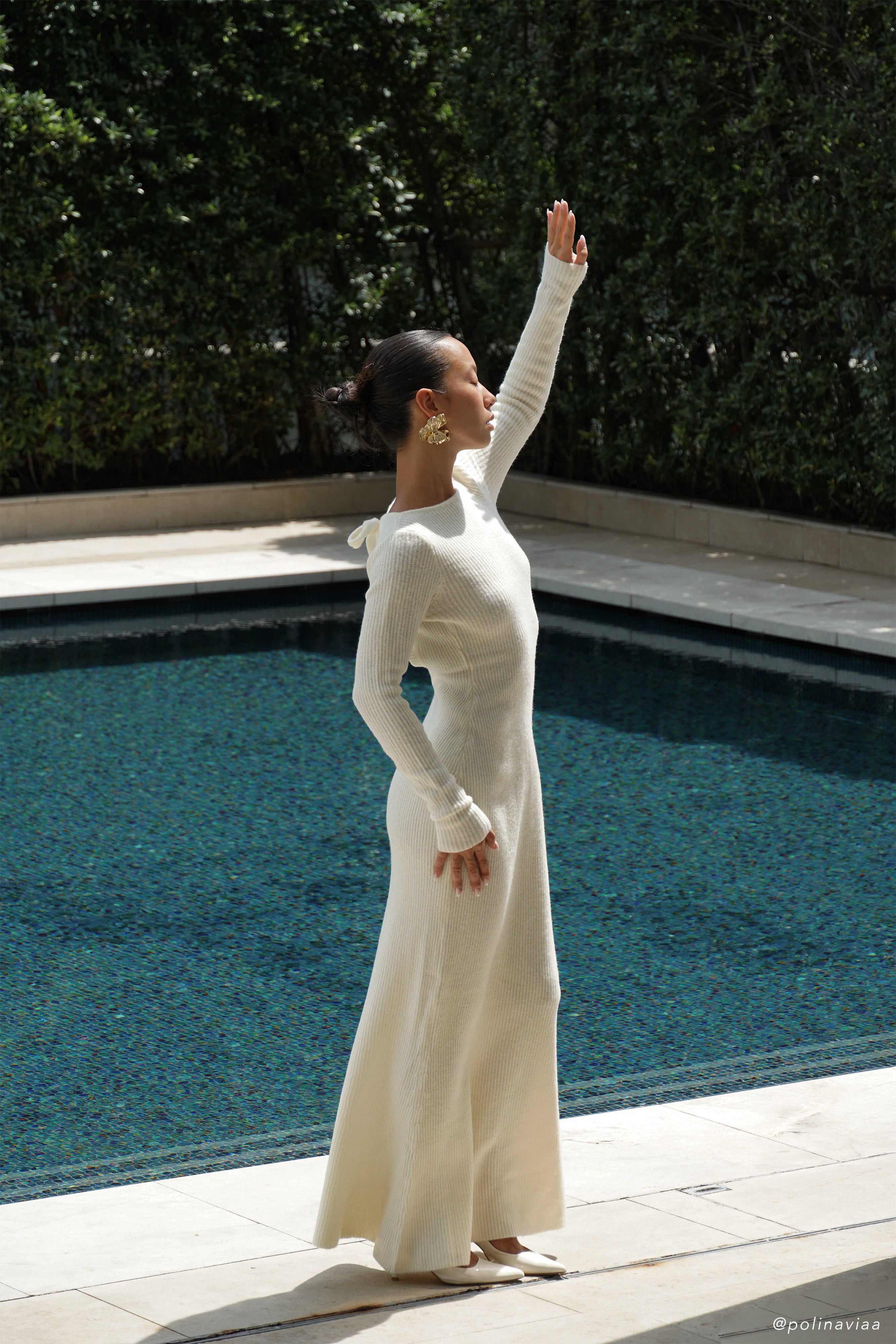 Emily Long Sleeve Knit Maxi Dress - Ivory Marle、mySite、solidvoid