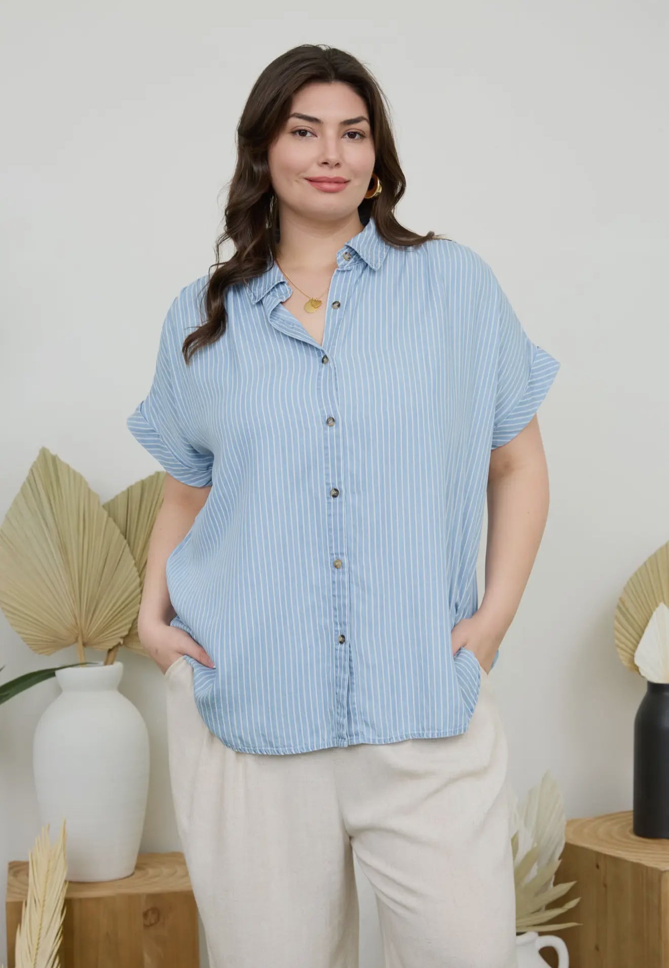 Heidi's Striped Chambray Top、mySite、garagedoors4me