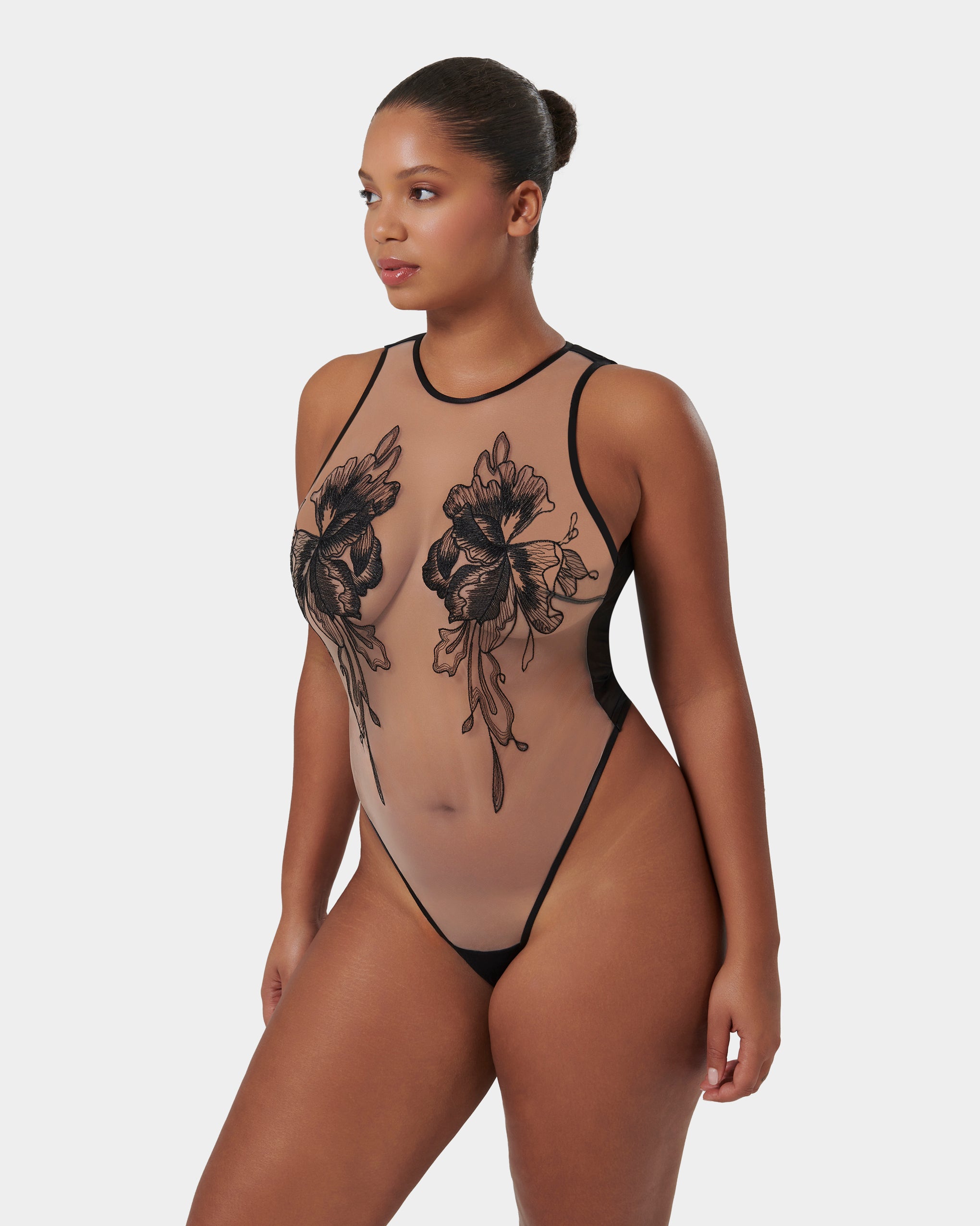 Safiya Embroidered Sheer Bodysuit Black、mySite、bengalsvssteelers