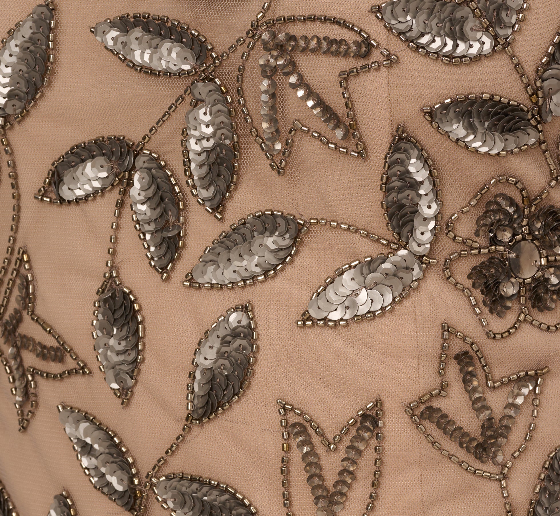 Hand Beaded Short Sleeve Floral Godet Gown In Mercury Nude、mySite、solidvoid