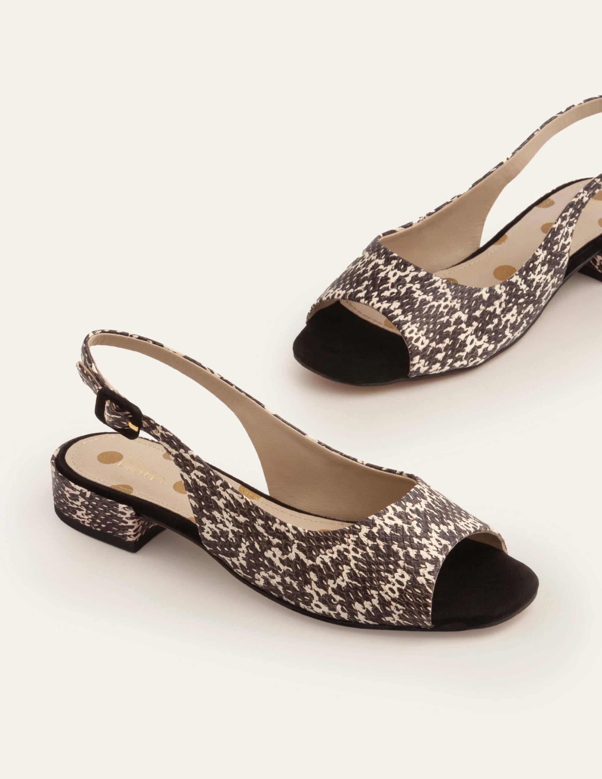  Ivy Low Heel Slingbacks-Black/White Snake、mySite、ashleygrahame