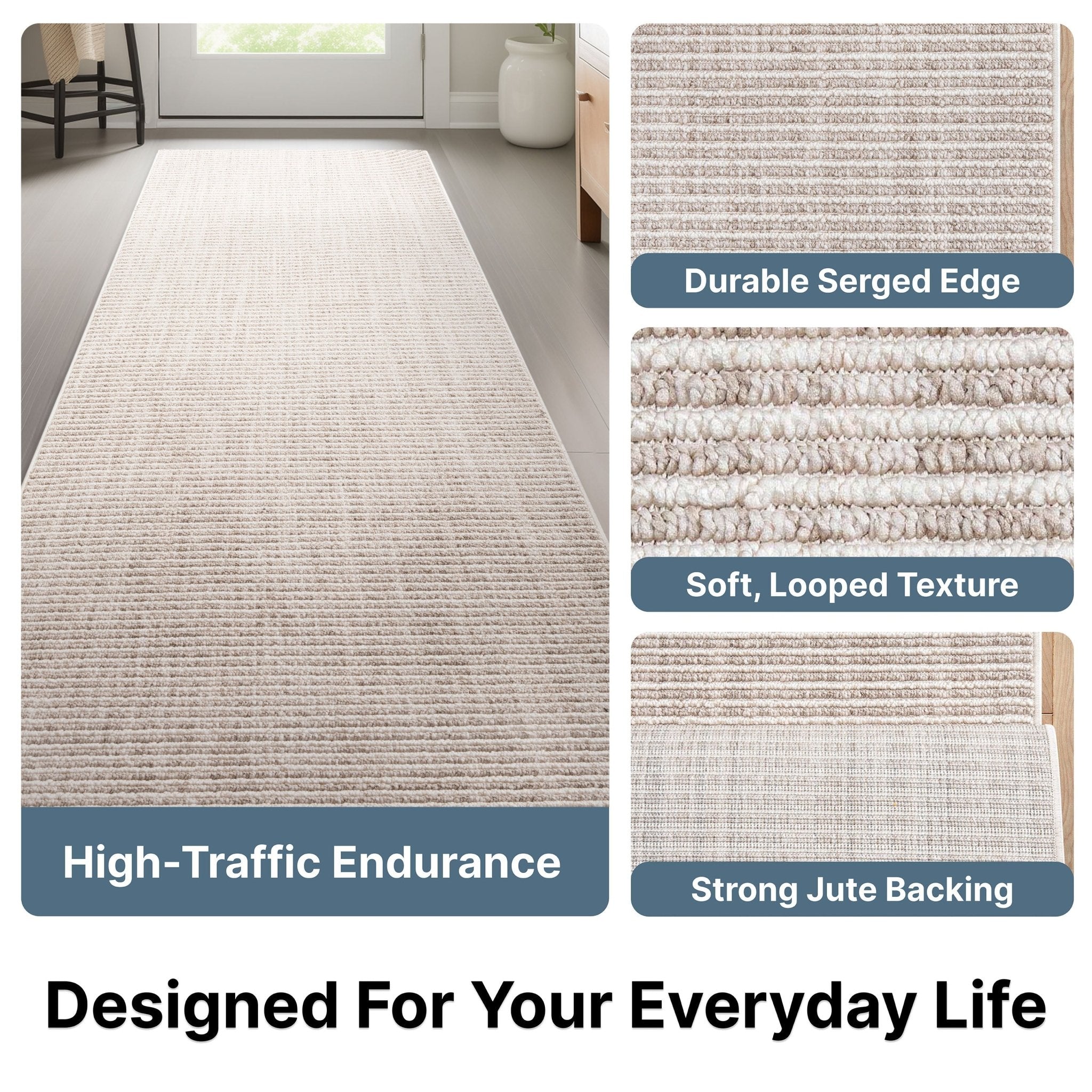 Custom Size Runner Berber Stripes Contemporary Striped Beige Choose Your Width x Choose Your Length Hallway Runner Rug、mySite、gigharbornorthrealestate