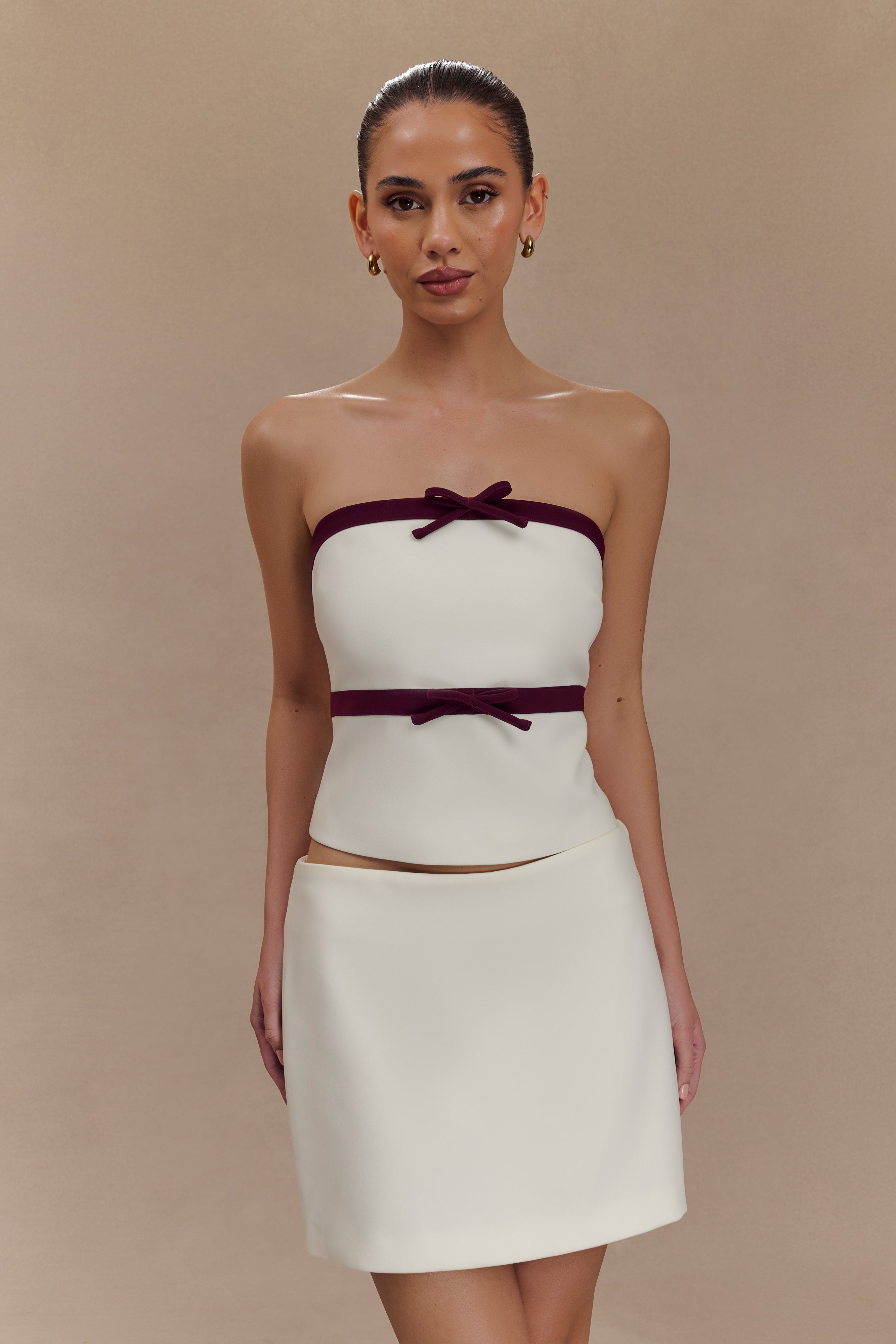 Aisha Strapless Suiting Top With Contrast Bows - Ivory、mySite、solidvoid