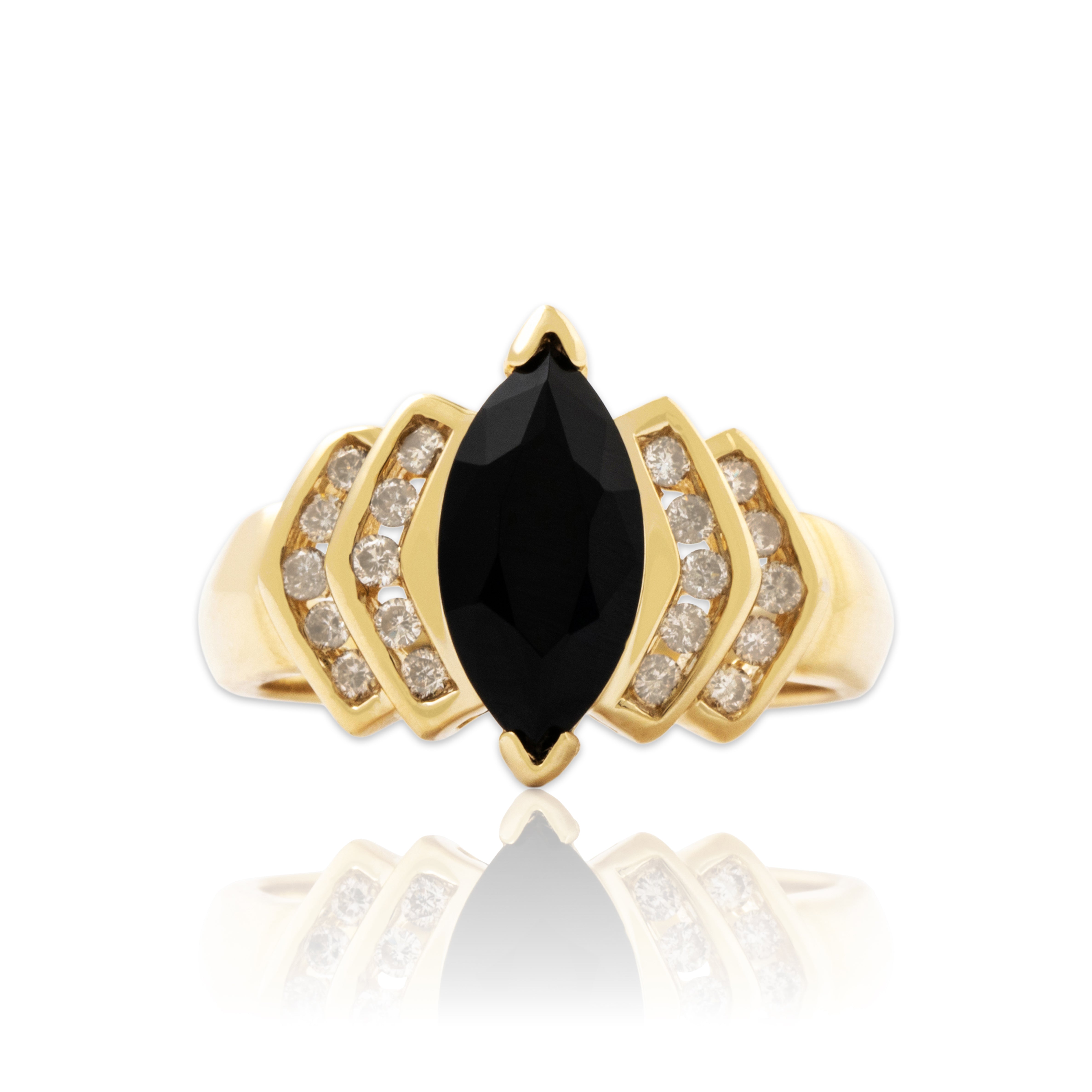 Vintage 14k Yellow Gold Onyx .32cttw Diamond Flashing Statement Ring 7.00、mySite、hinf8tx79