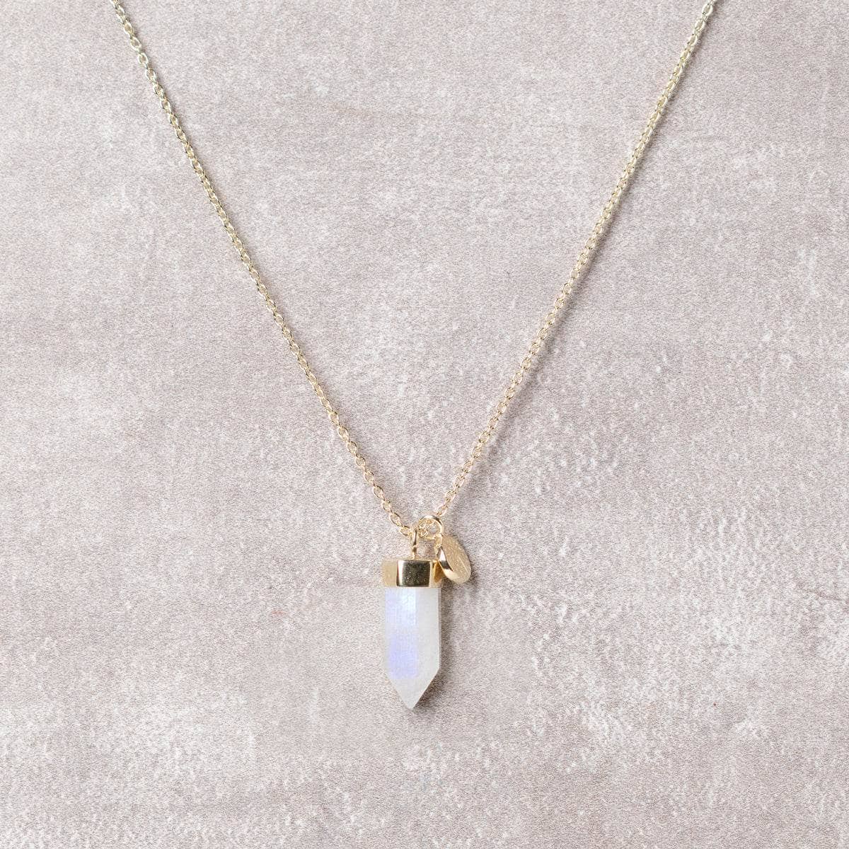 Delicate Rainbow Moonstone Crystal Point Necklace、mySite、hinf8tx79