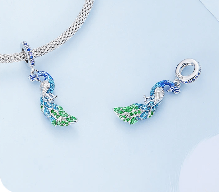 Peacock Colorful Charm Pendant Pandora Style Bracelet、mySite、g9winljtr