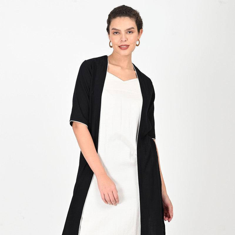 Cotton Solid Co Ord Set For Women | Overlay & Dress | Black & Cream、mySite、camillekostekn