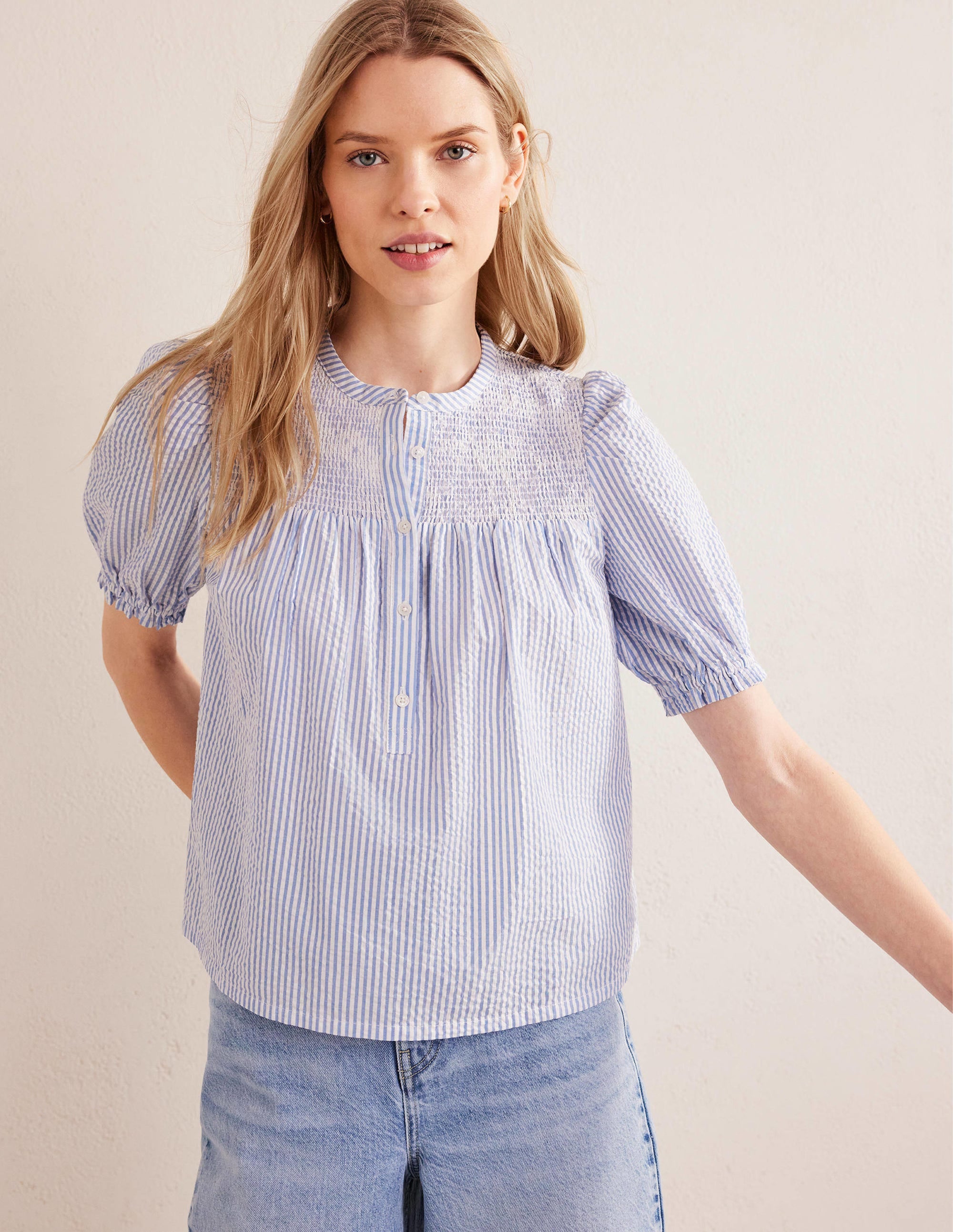  Puff Sleeve Seersucker Popover-Provence & Ivory Seersucker、mySite、ashleygrahame