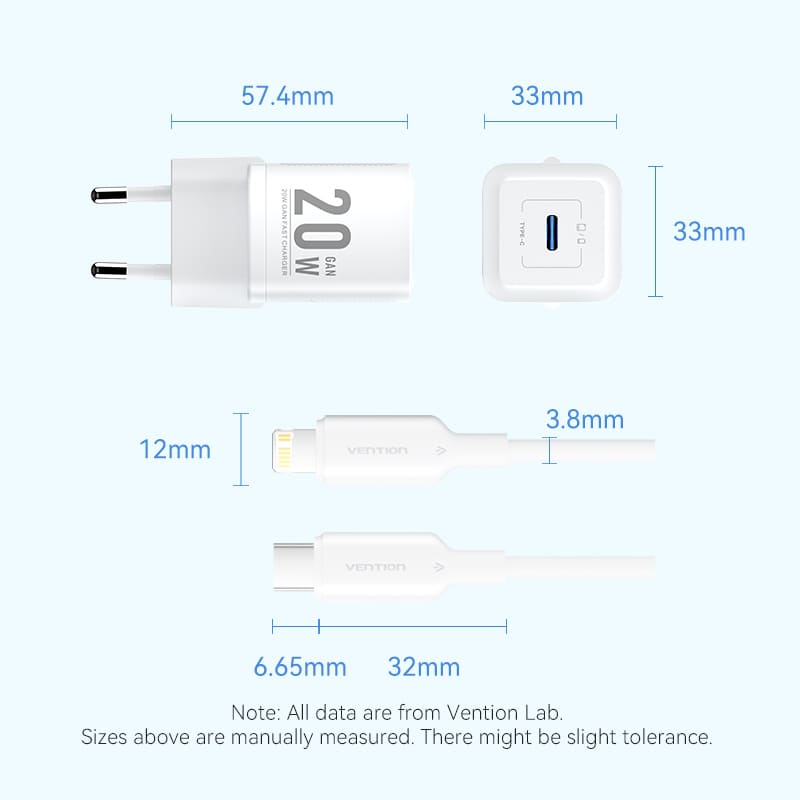 Vention 1-Port USB-C GaN Charger (20W) with USB-C to USB-C Cable、mySite、fannypackpong