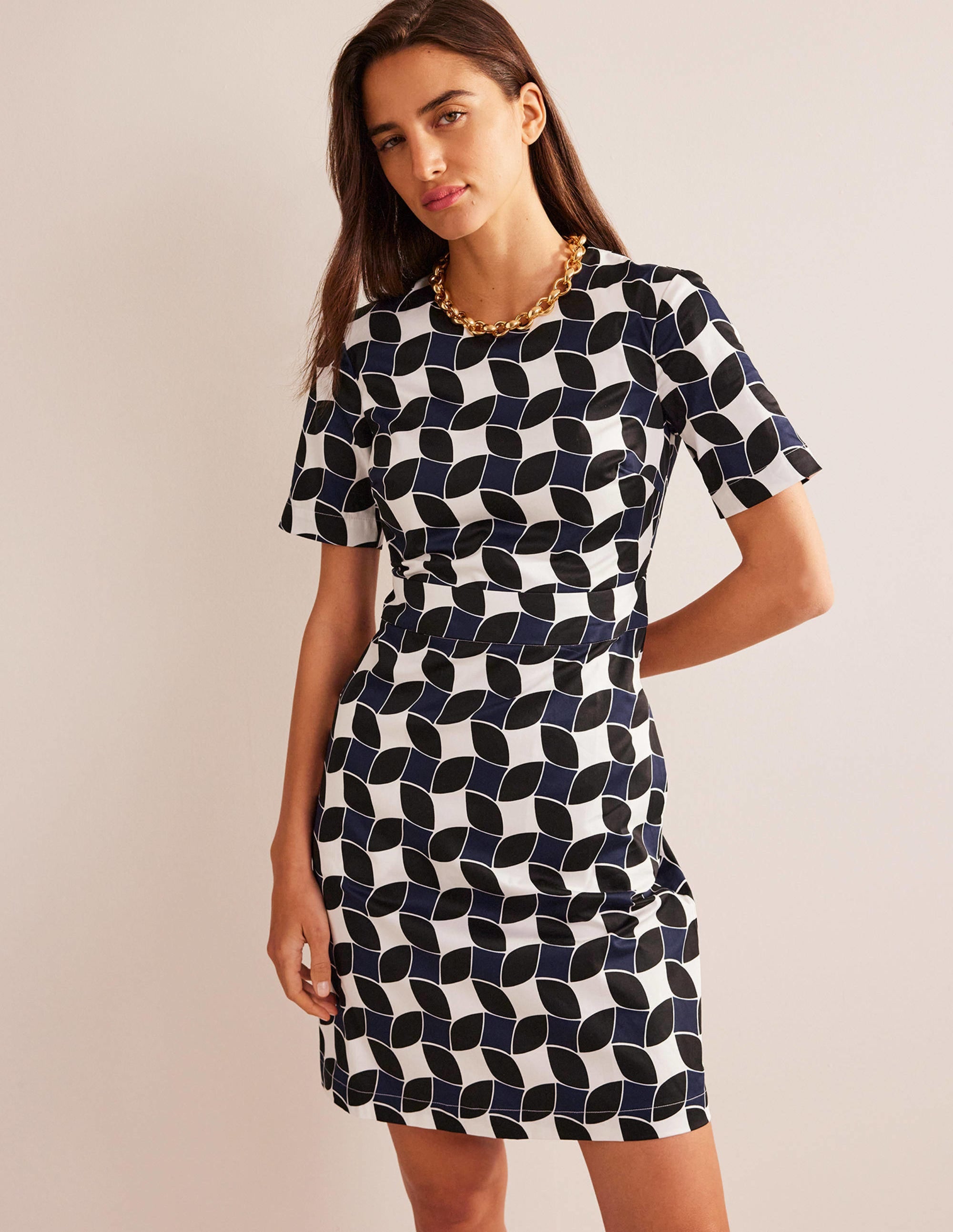  Alexa Cotton Shift Dress-Navy, Abstract Diamond、mySite、ashleygrahame