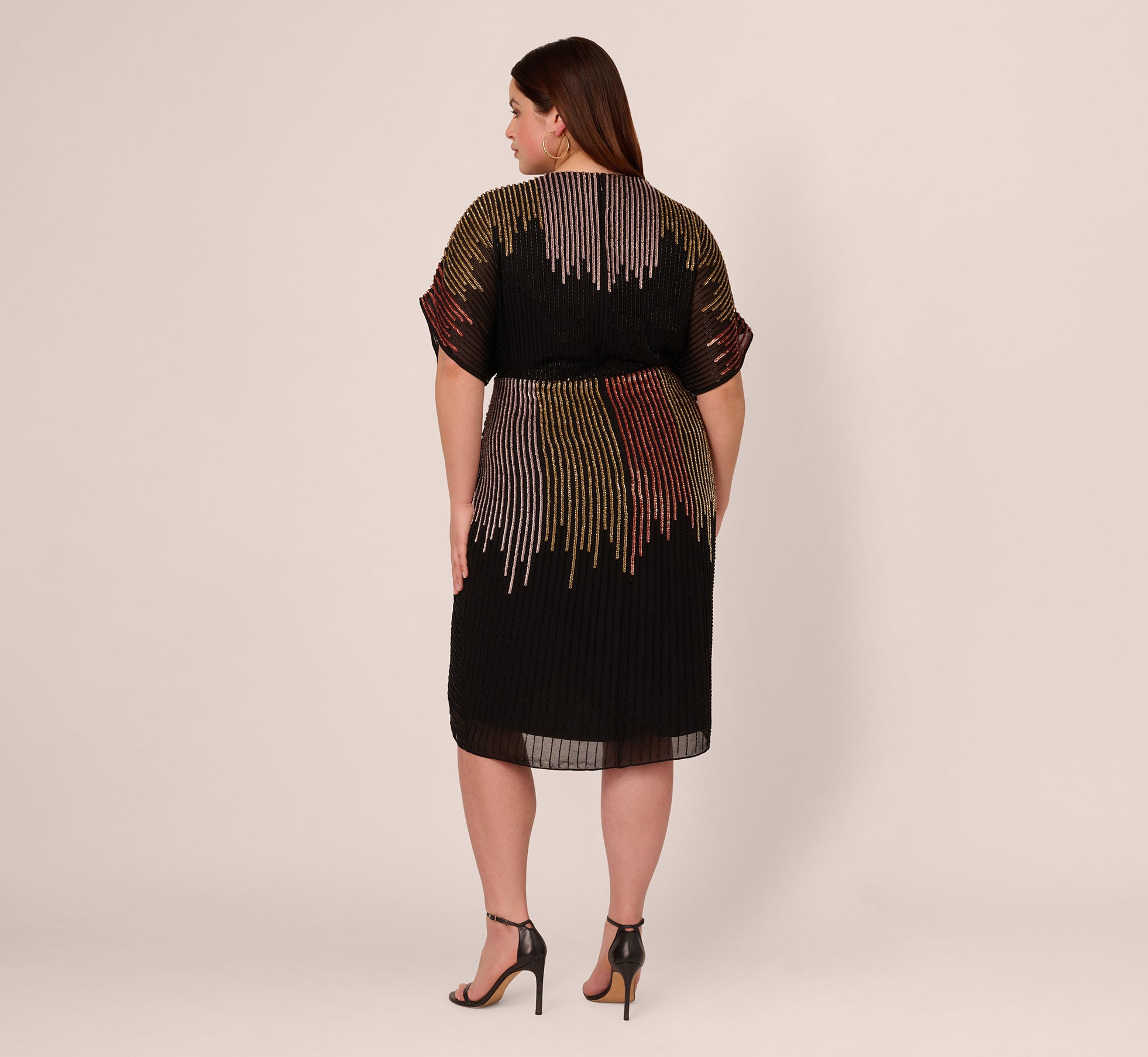 Plus Size Beaded Faux Wrap Dress With Dolman Sleeves In Black Bronze、mySite、solidvoid