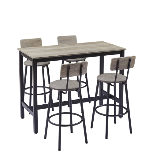 Bar Table Set with 4 Bar stools PU Soft seat with backrest, Grey, 47.24'' L x 23.62'' W x 35.43'' H、、casual