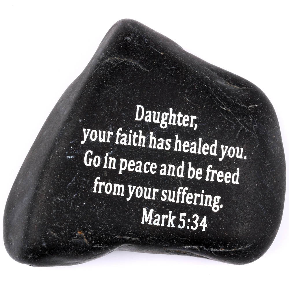  Engraved Inspirational Scripture Biblical Black Stones Collection - Stone X : Mark 5:34 : Daughter, Your Faith has Healed You. Go in Peace and be Freed from Your Suffering.、mySite、elrpsem3k