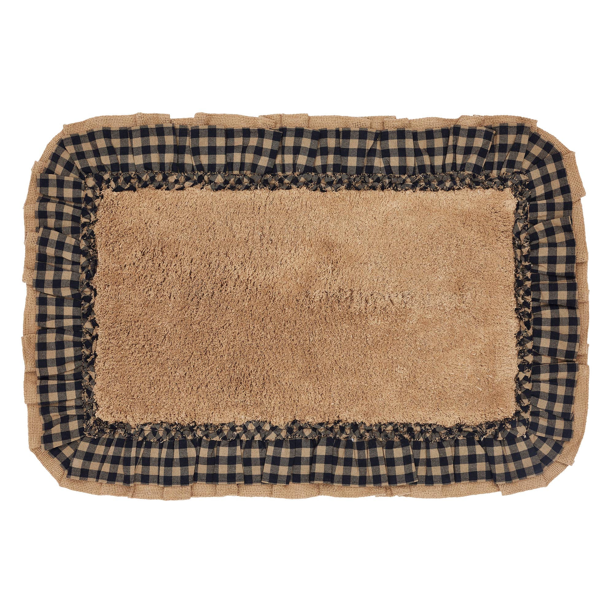 Burlap Natural w/ Black Check Bathmats Farmhouse Favorite!、mySite、g9winljtr