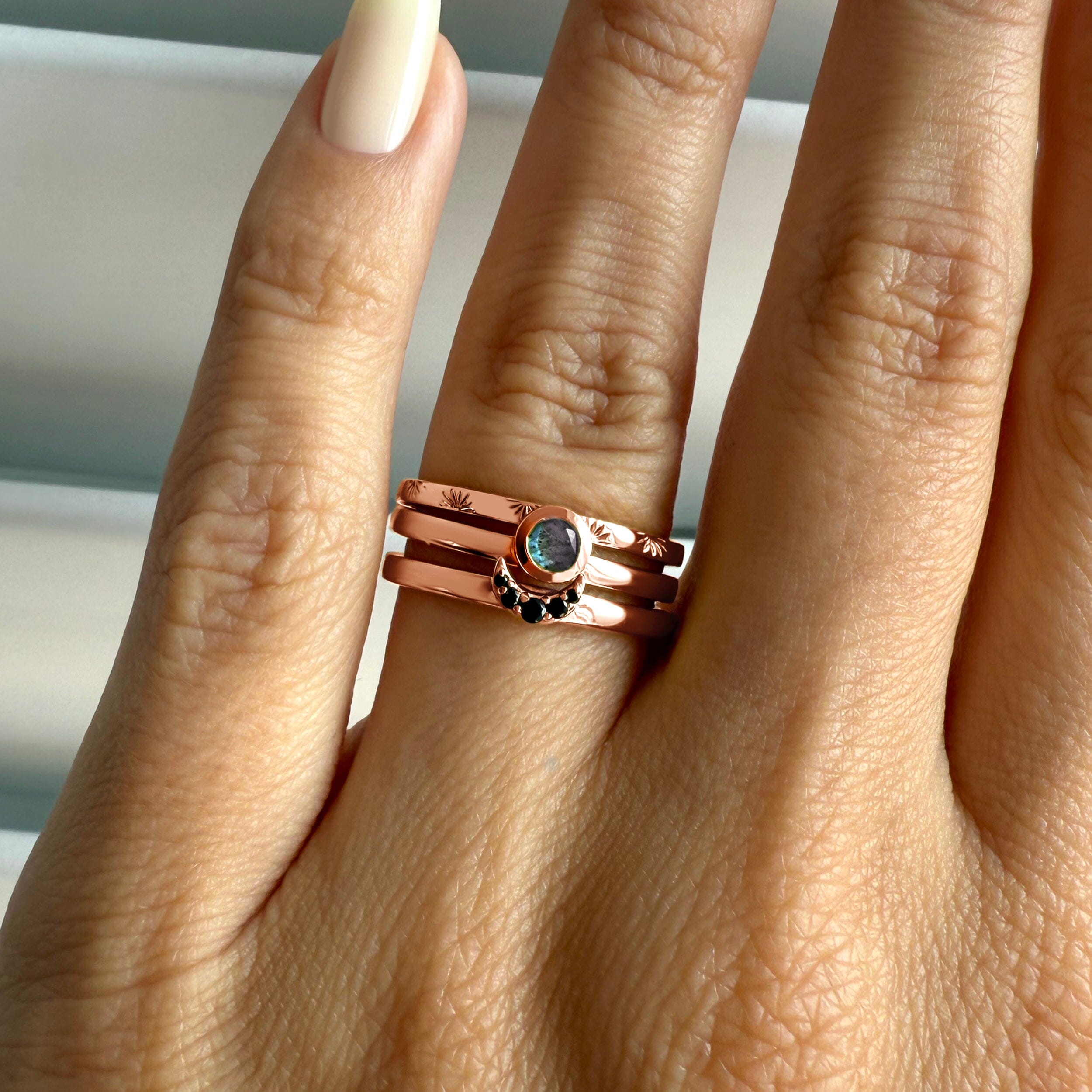 Labradorite Black Spinel Rings - Crescent Moon Set、mySite、hinf8tx79