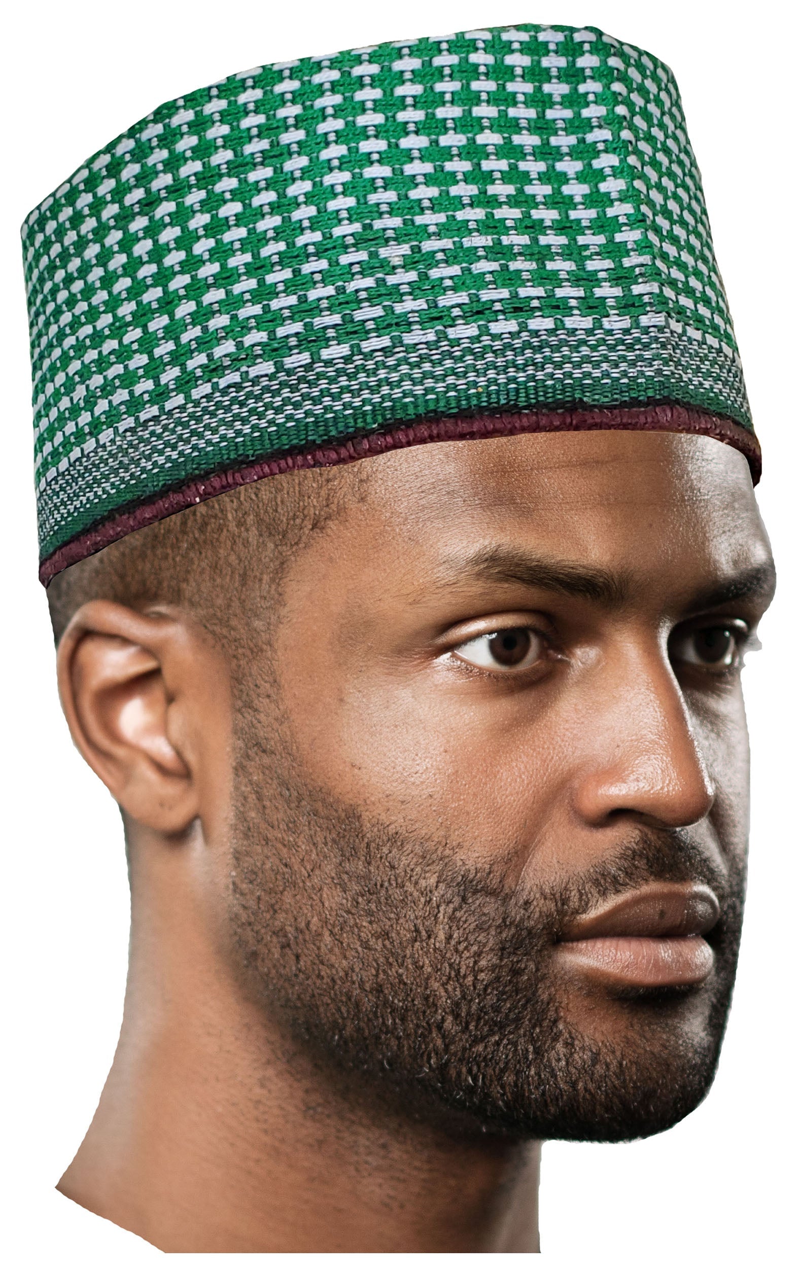 Suleimani Green and White Hausa Mallam Cap Fulani Hula Hand-Crafted African Traditional Kufi hat DPH626、mySite、solidvoid