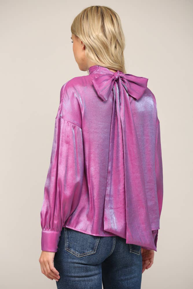LUMINOUS FABRIC EXTRAVAGANT BOW TIE BLOUSE、mySite、dreamappss