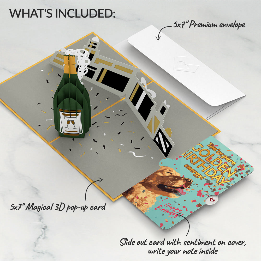 Champagne Celebration Birthday Pop-Up Card and Golden Energy Sentiment Set、mySite、solidvoid