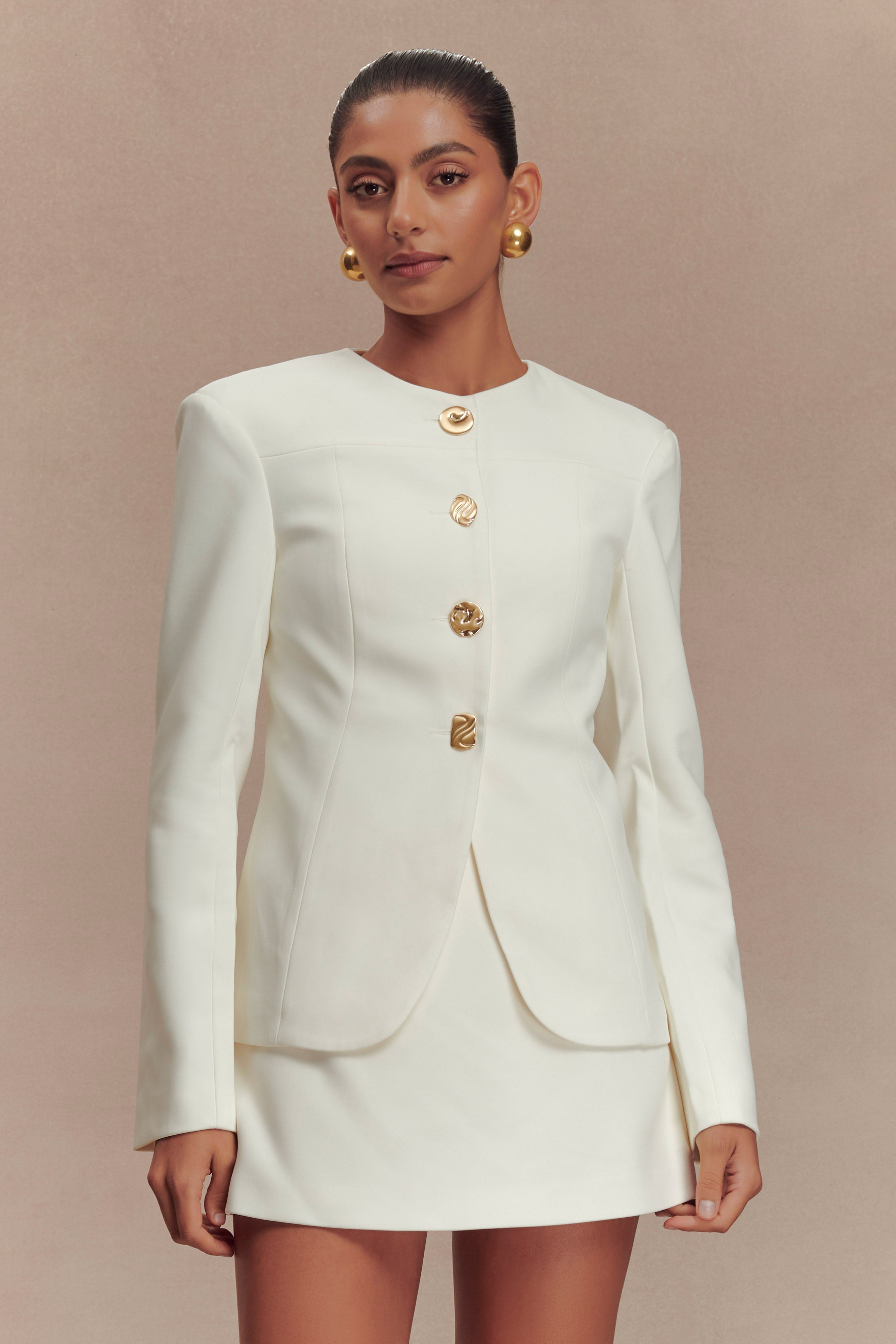 Asia Mixed Button Blazer - Ivory、mySite、solidvoid