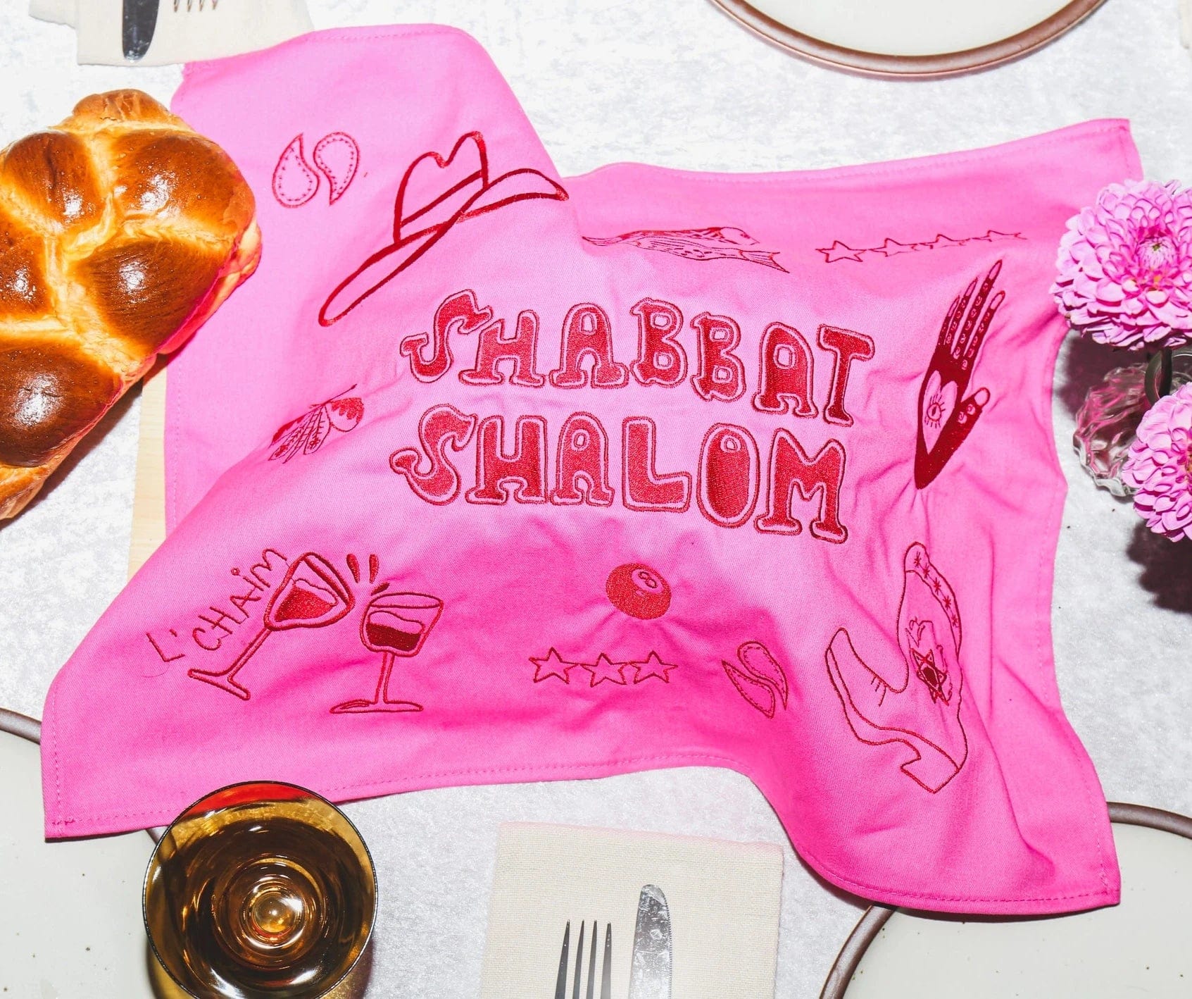 Jewish Doodles Challah Cover - Pink、mySite、topwebapps