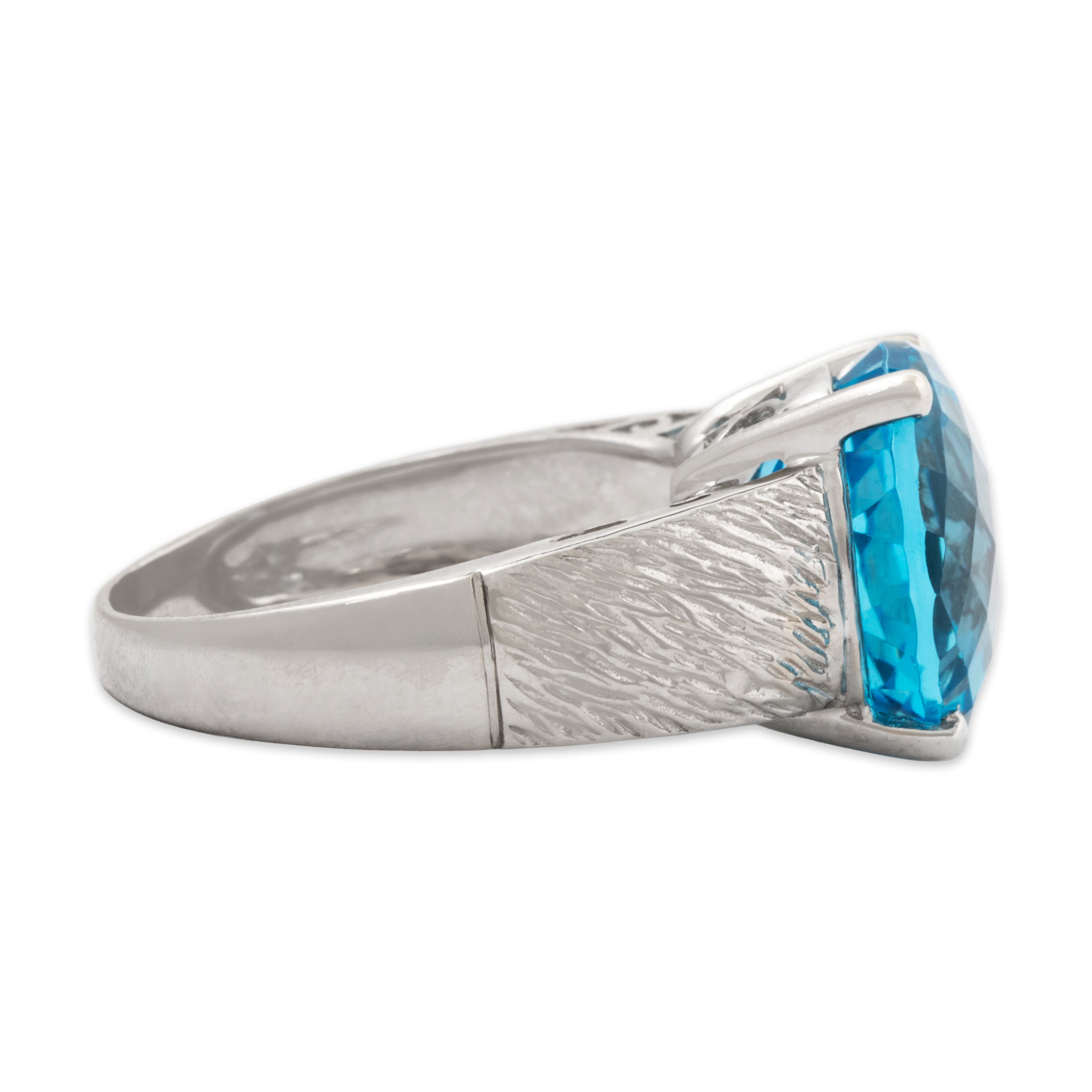 Vintage 14k White Gold 8ct Blue Topaz Textured Shoulders Bold Ring 7.00、mySite、hinf8tx79