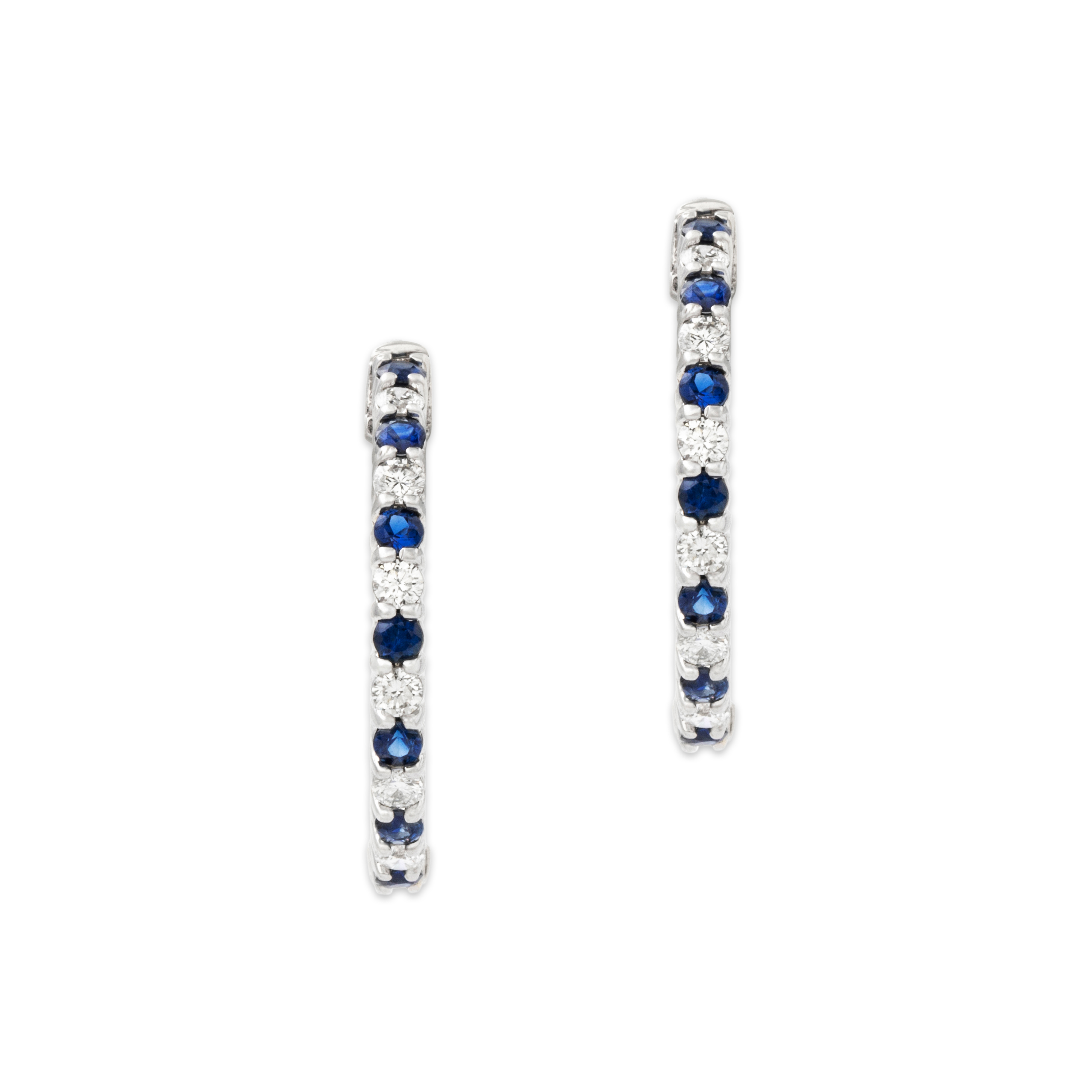 Vintage 14k White Gold 1.3cttw Sapphire .7cttw Diamond Hoop Earrings、mySite、hinf8tx79