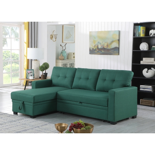 Upholstered Pull out Sectional Sofa with Chaise、、casual