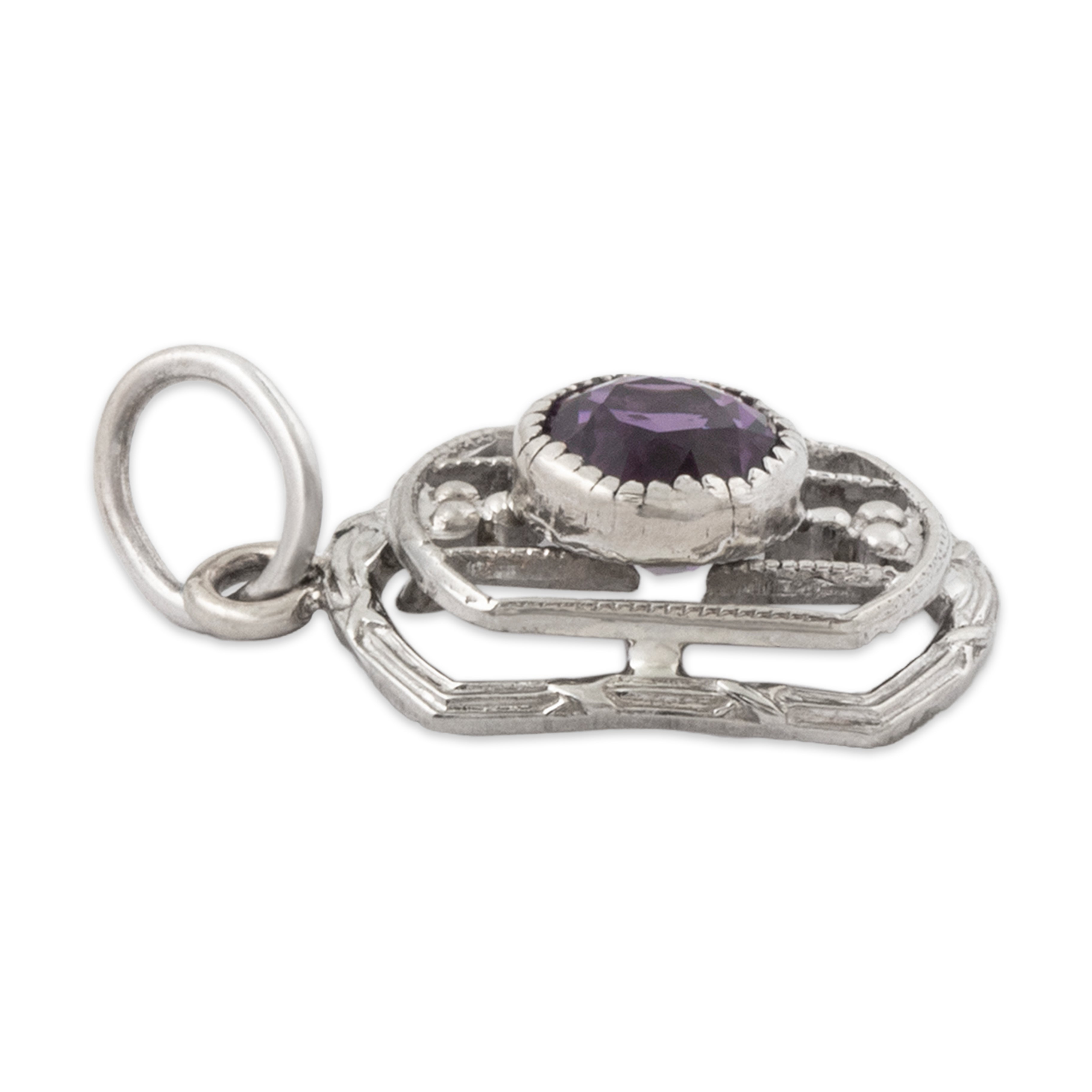 Antique Art Deco 14k White Gold Amethyst Shield Charm / Pendant、mySite、hinf8tx79