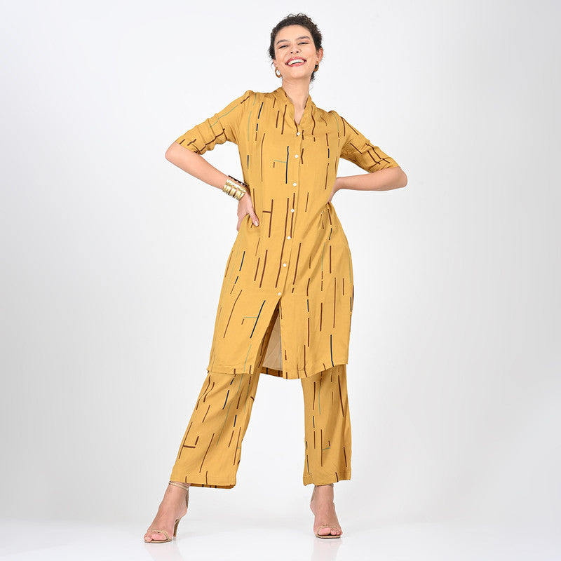 Modal Printed Co Ord Set For Women | Tunic & Trouser | Mustard、mySite、camillekostekn