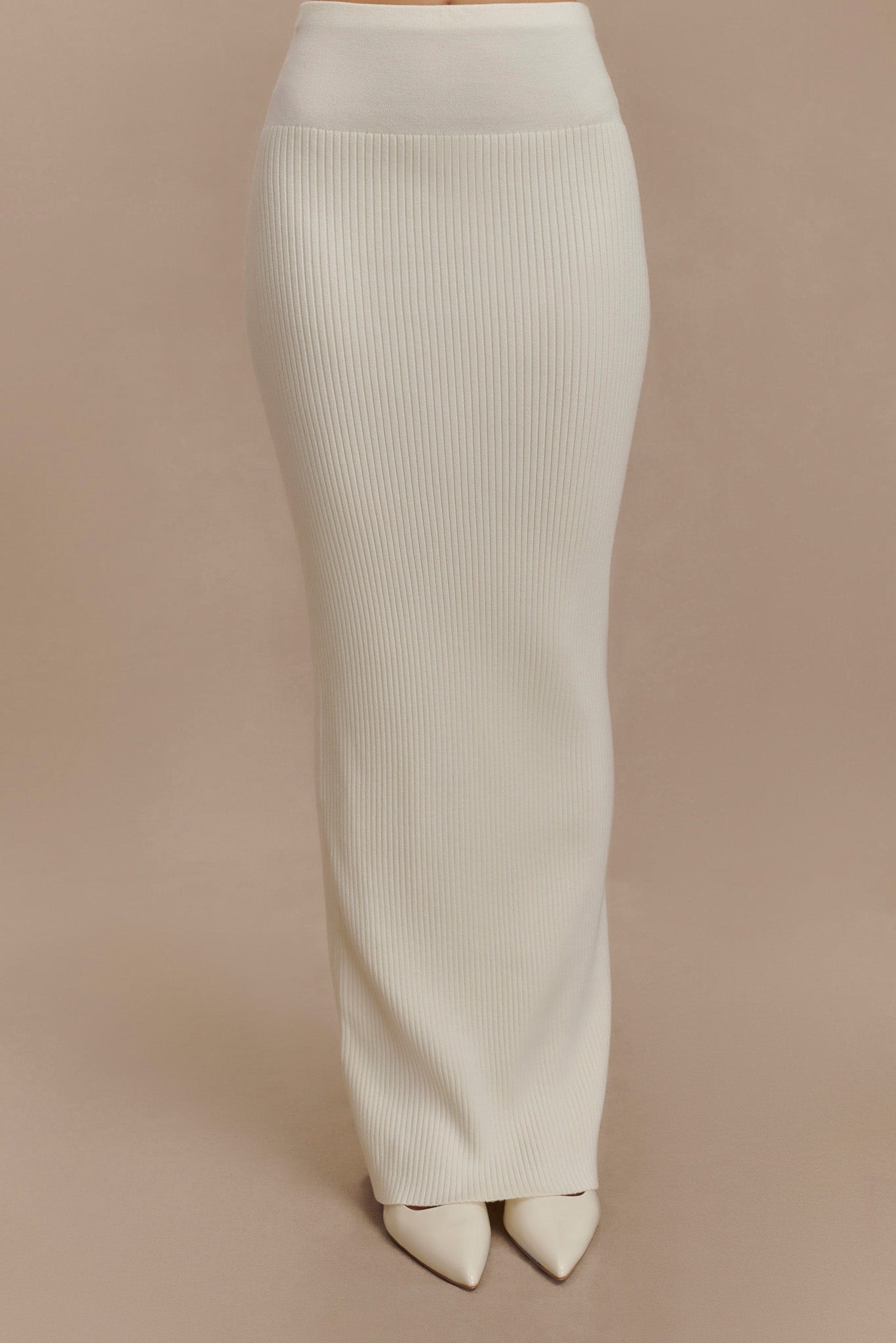 Mathilde Ribbed Knit Maxi Skirt - Ivory、mySite、solidvoid