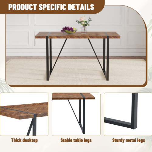 Rustic Industrial Rectangular Wood Dining Table For 4-6 Person, With 1.5" Thick Engineered Wood color Tabletop and Black Metal Legs,Desk For Kitchen Dining Living Room, 55.1" x 31.4"x 29.9"1529W115172、、casual