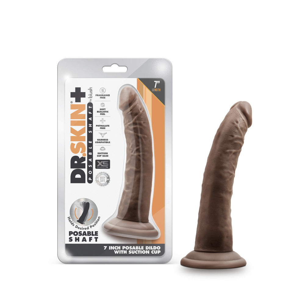 Dr. Skin Plus By Blush® | Realistic Chocolate 7.5-Inch Long Soft Yet Erect & Posable Dildo With Suction Cup Base、mySite、bottomscart
