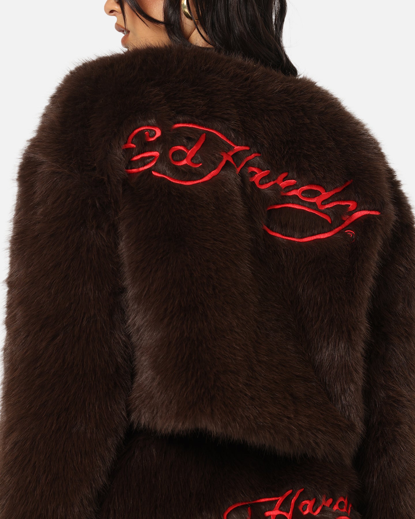 Ed Hardy Women's Faux Fur Jacket Brown、mySite、zt4zffjzw